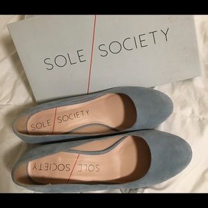 Sole Society block heel, light blue suede shoes.